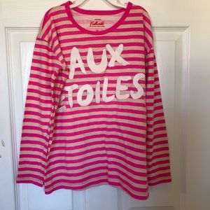 Crewcuts Pink and Cream Striped Long Sleeve Tee with White Graphic